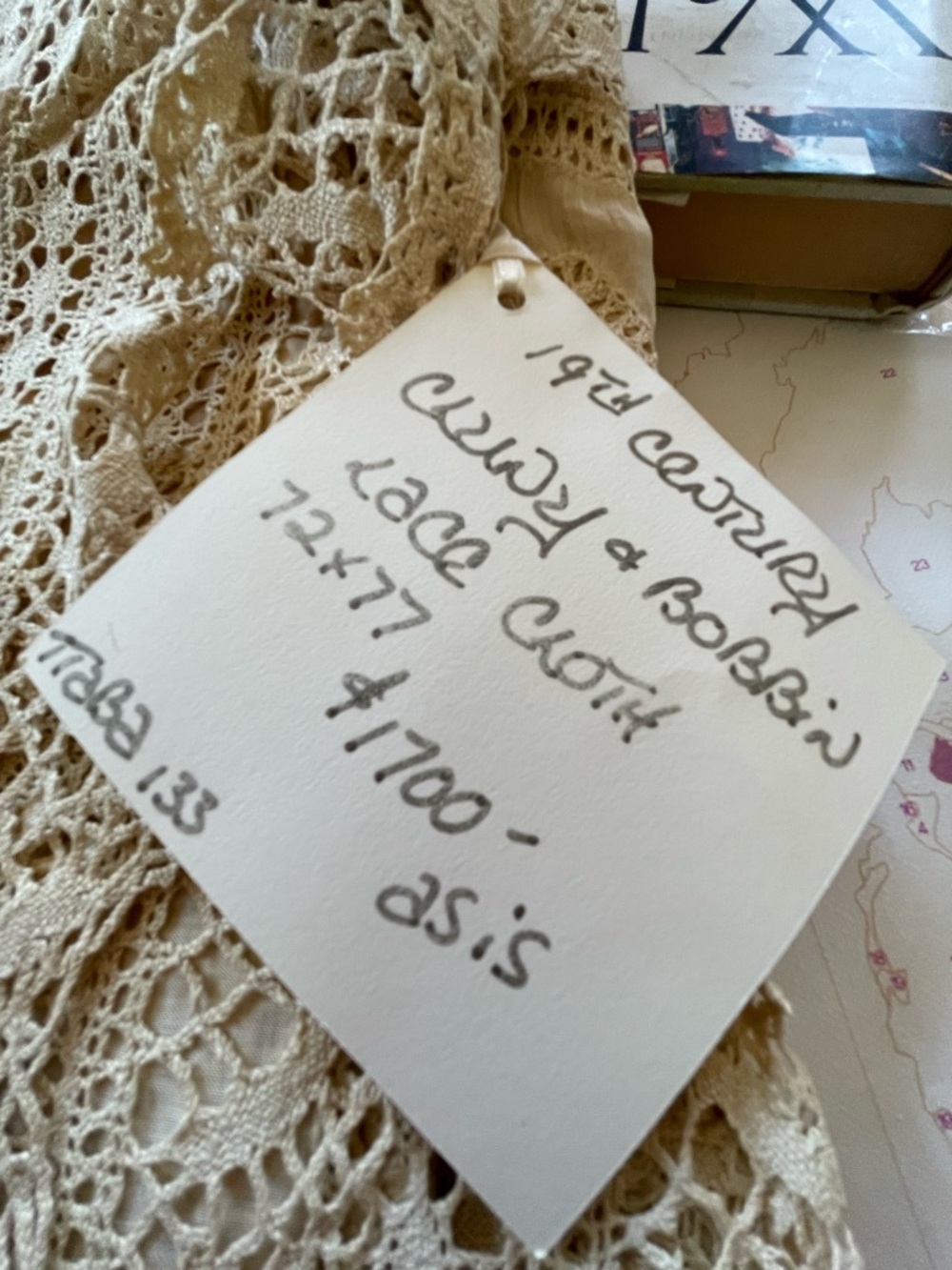 Vintage Ecru Crochet Lace Table Cloth 72x77